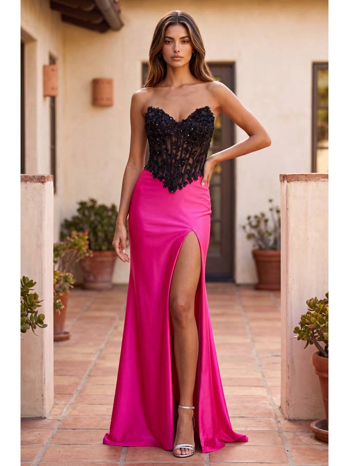 Robe de Bal Longue Formelle Corset Ajustée en Satin Stretch Vente en Gros