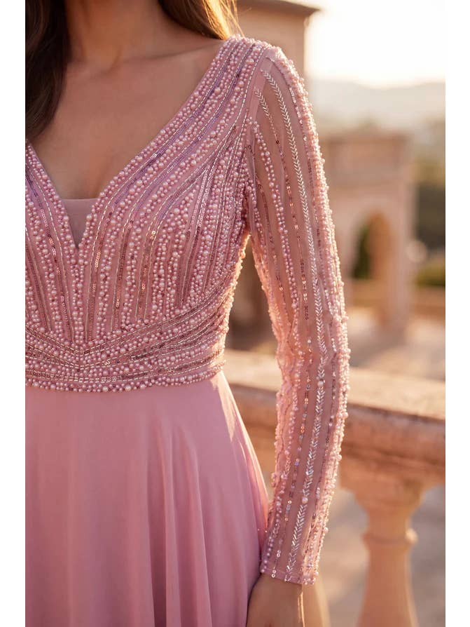 Kos Couture Robe Longue de Soirée Trapèze Manches Longues Femme