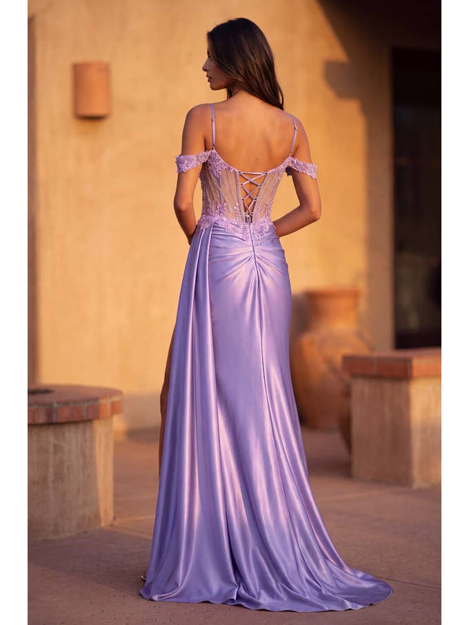 Robe Longue de Bal Corset Avec Fente Drapée Perlée en Gros