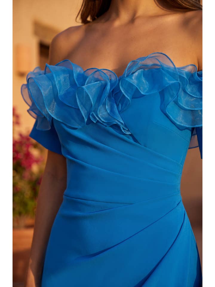 Kos Couture Robe Longue Épaules Dénudées à Volants Femme