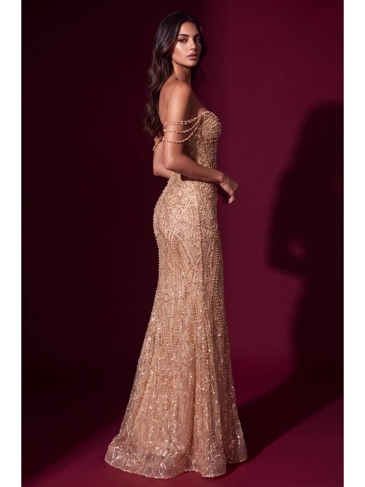 Robe de Soirée Sirène Corset Transparent Épaules Dénudées Perles