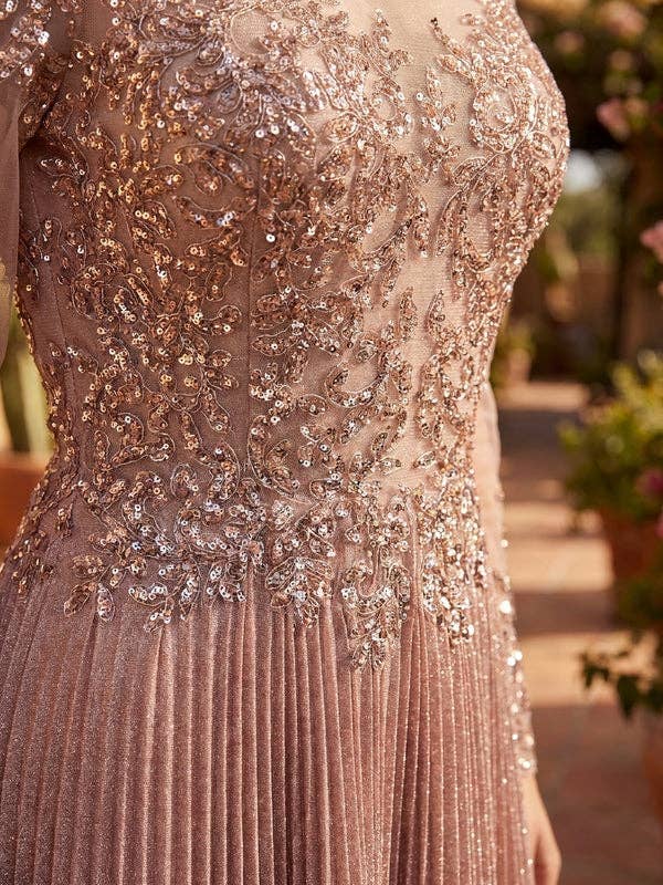Kos Couture Robe Longue de Soirée Trapèze Manches Longues Femme