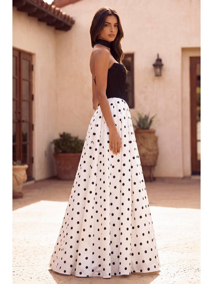 Robe de Bal Longue Bustier à Pois