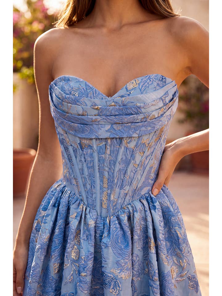 Robe Trapèze Corset en Jacquard Floral avec Métallisé