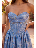 Robe Trapèze Corset en Jacquard Floral avec Métallisé