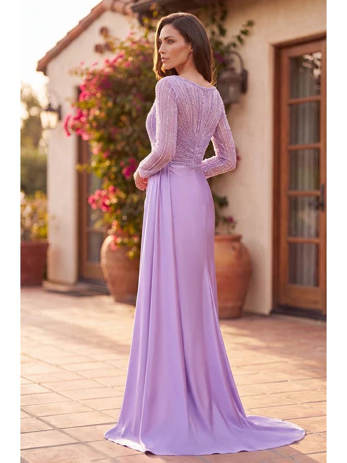 Kos Couture Robe Longue de Soirée Ajustée Manches Longues Femme