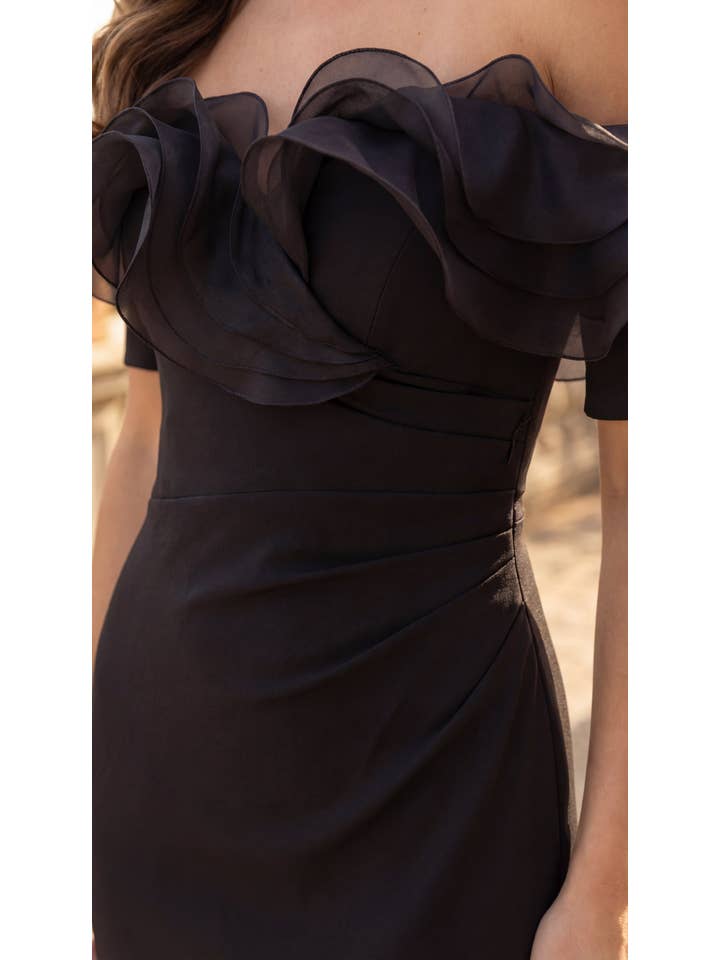 Kos Couture Robe Longue Épaules Dénudées à Volants Femme