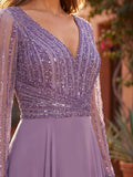 Kos Couture Robe Longue de Soirée Trapèze Manches Longues Femme