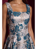 Robe de Soirée Robe de Bal en Jacquard Floral à Encolure Carrée