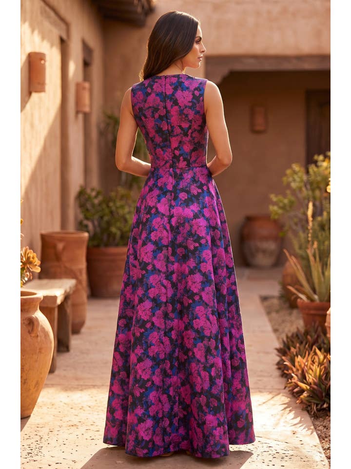 Kos Couture Robe Longue de Soirée Trapèze Imprimé Floral Femme
