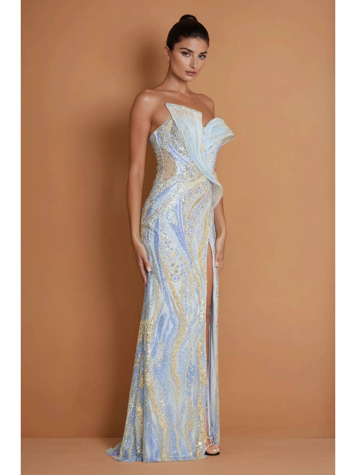 Robe Couture Sculpturale Architecturale Brodée de Perles en Gros