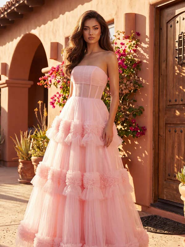 Robe de Soirée et de Bal Longue à Volants Superposés