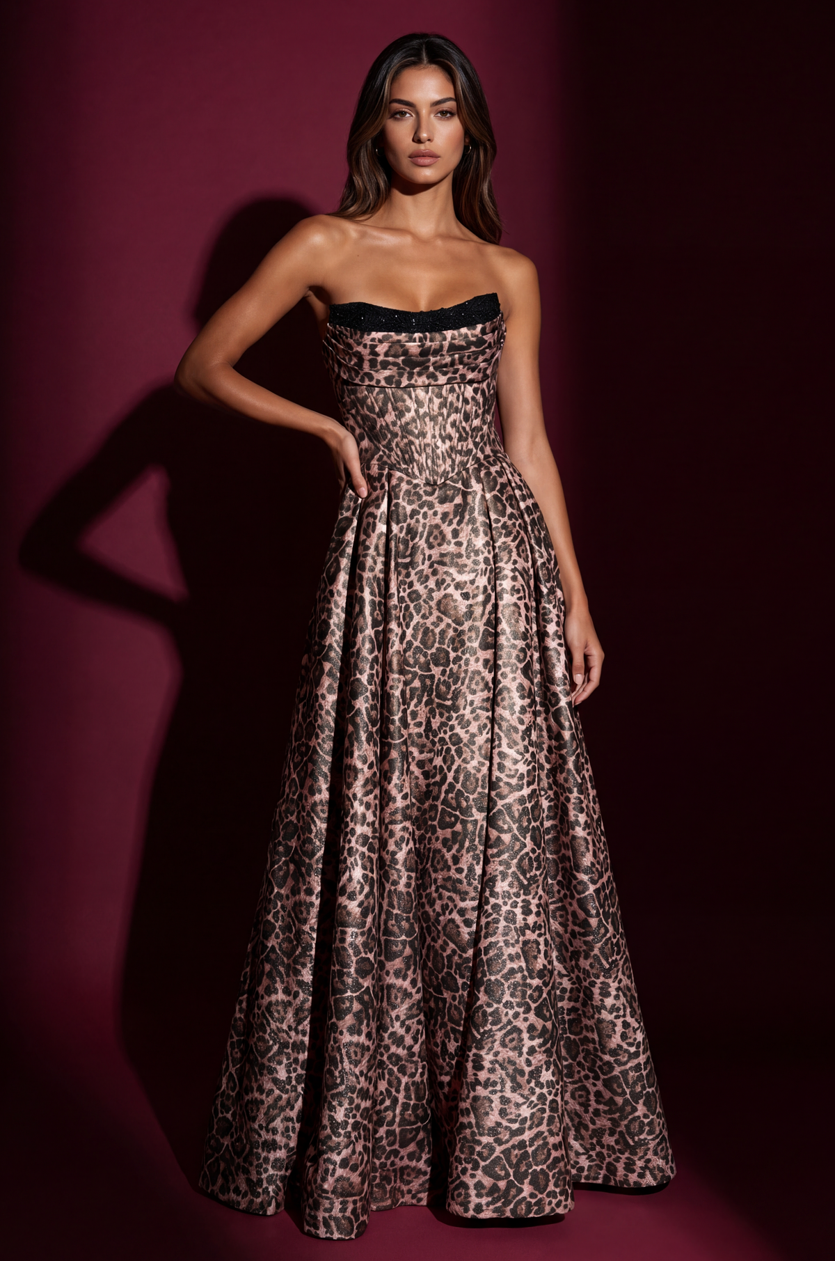 Robe Longue à Imprimé Animalier avec Corset Ajustable