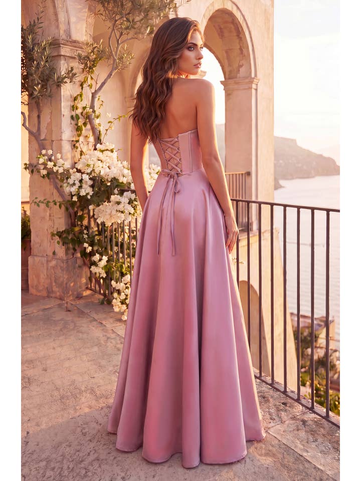 Robe de Bal Longue Formelle en Satin avec Corset