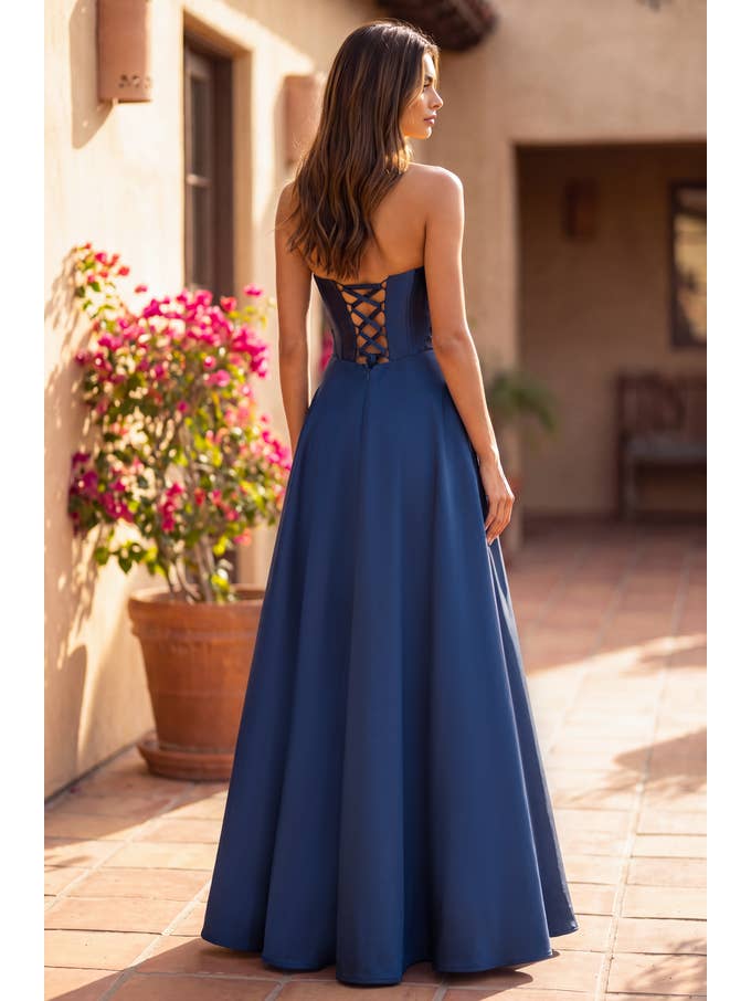 Robe de Bal Longue Formelle en Satin avec Corset
