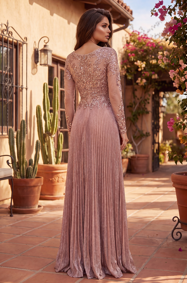 Kos Couture Robe Longue de Soirée Trapèze Manches Longues Femme
