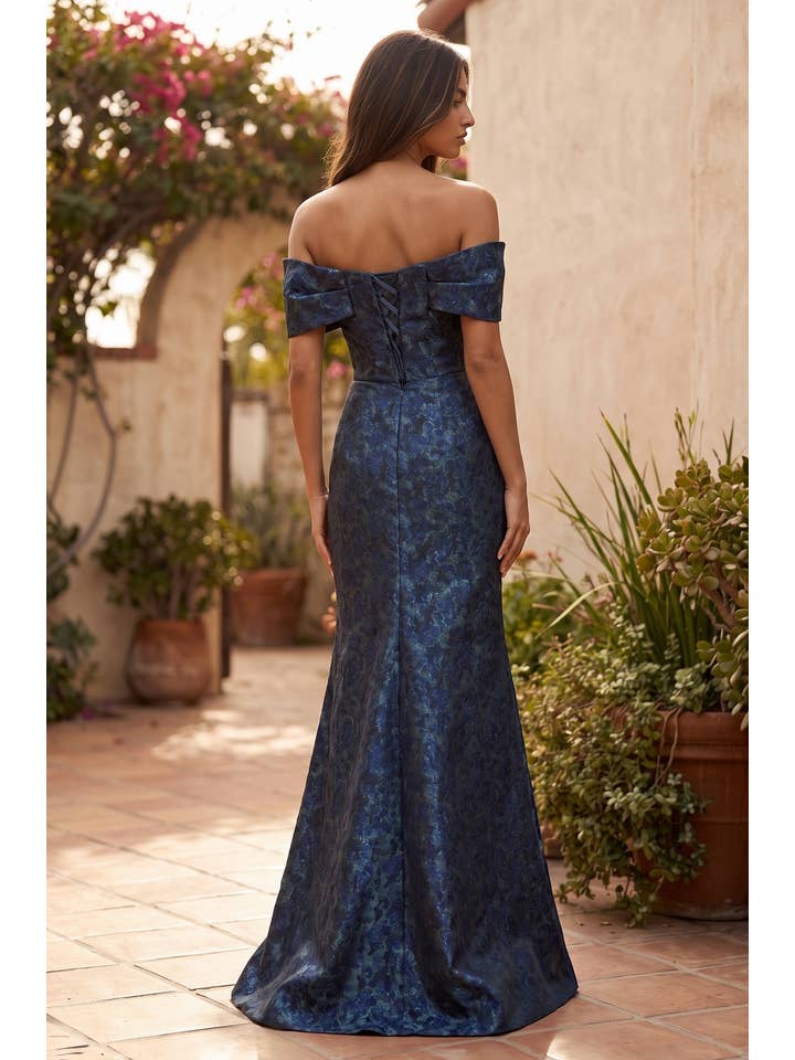 Kos Couture Robe Longue Sirène Épaules Dénudées Jacquard Floral Femme