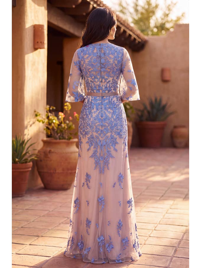Kos Couture Robe Longue de Soirée Trapèze en Dentelle Femme
