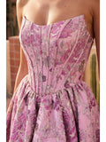 Robe de Bal Asymétrique en Jacquard Floral avec Corset