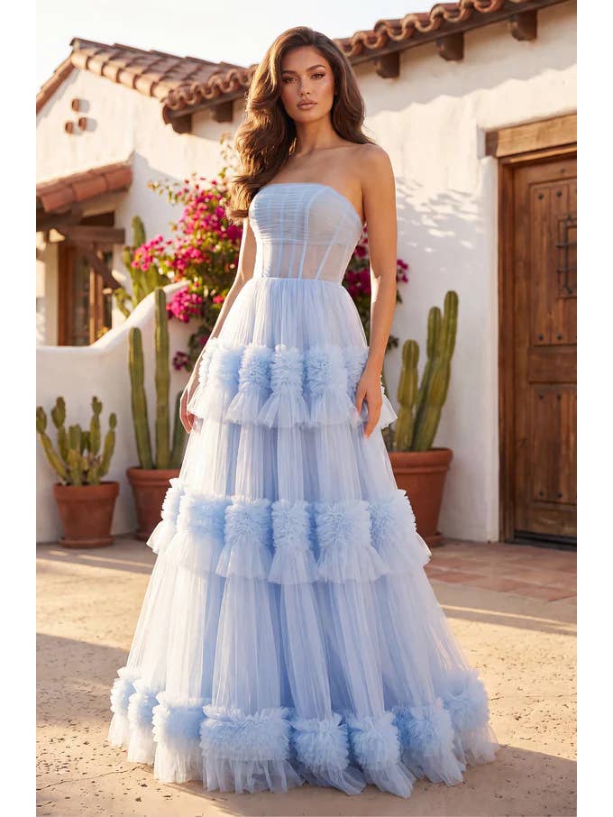 Robe de Soirée et de Bal Longue à Volants Superposés