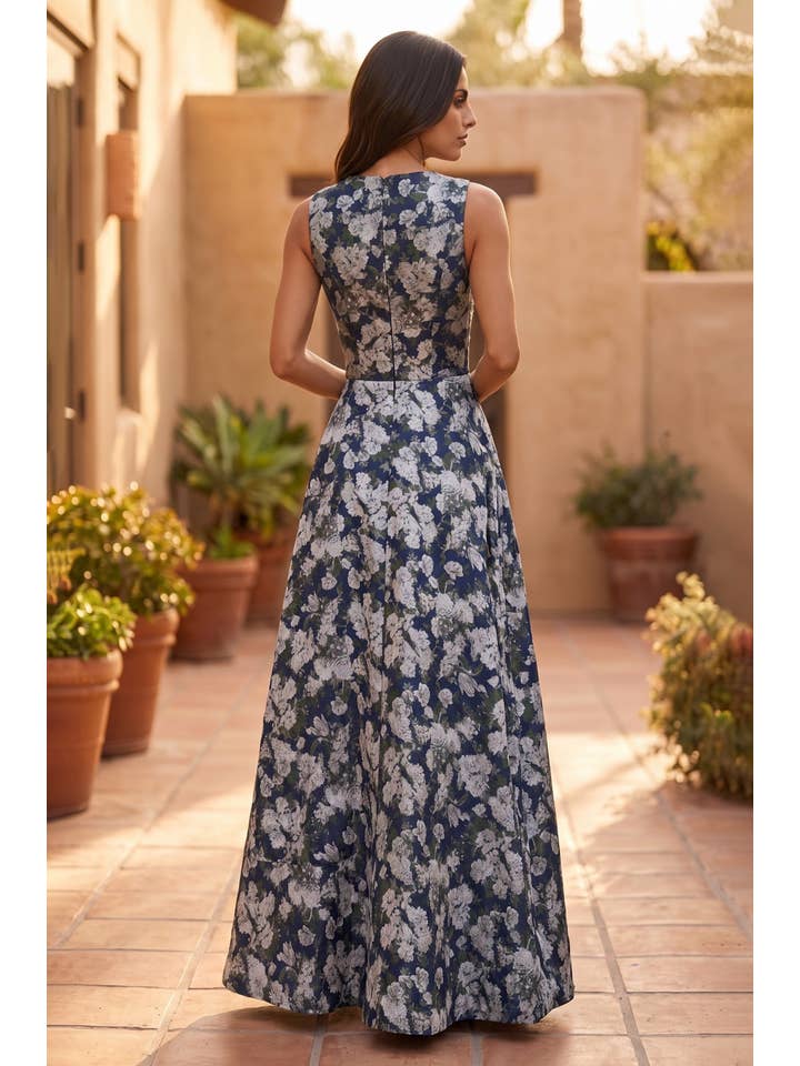 Kos Couture Robe Longue de Soirée Trapèze Imprimé Floral Femme