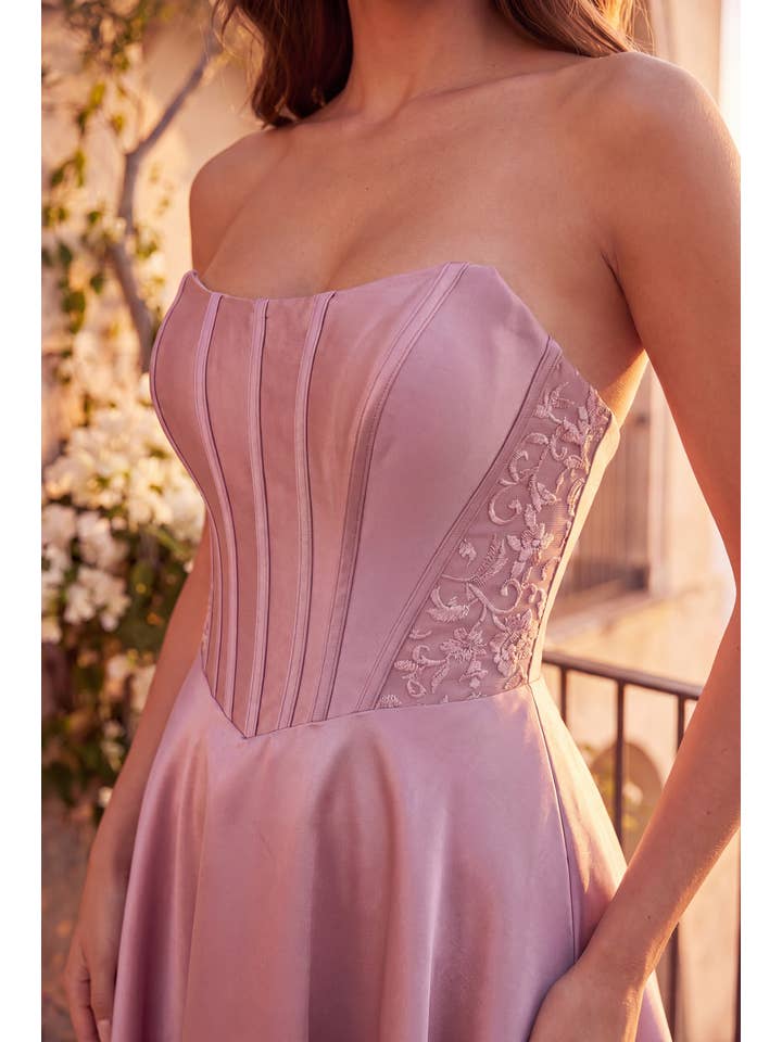 Robe de Bal Longue Formelle en Satin avec Corset