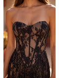 Robe Courte Bustier en Dentelle à Franges