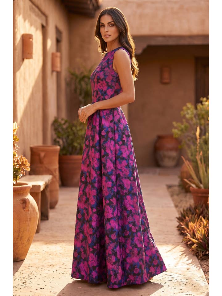 Kos Couture Robe Longue de Soirée Trapèze Imprimé Floral Femme
