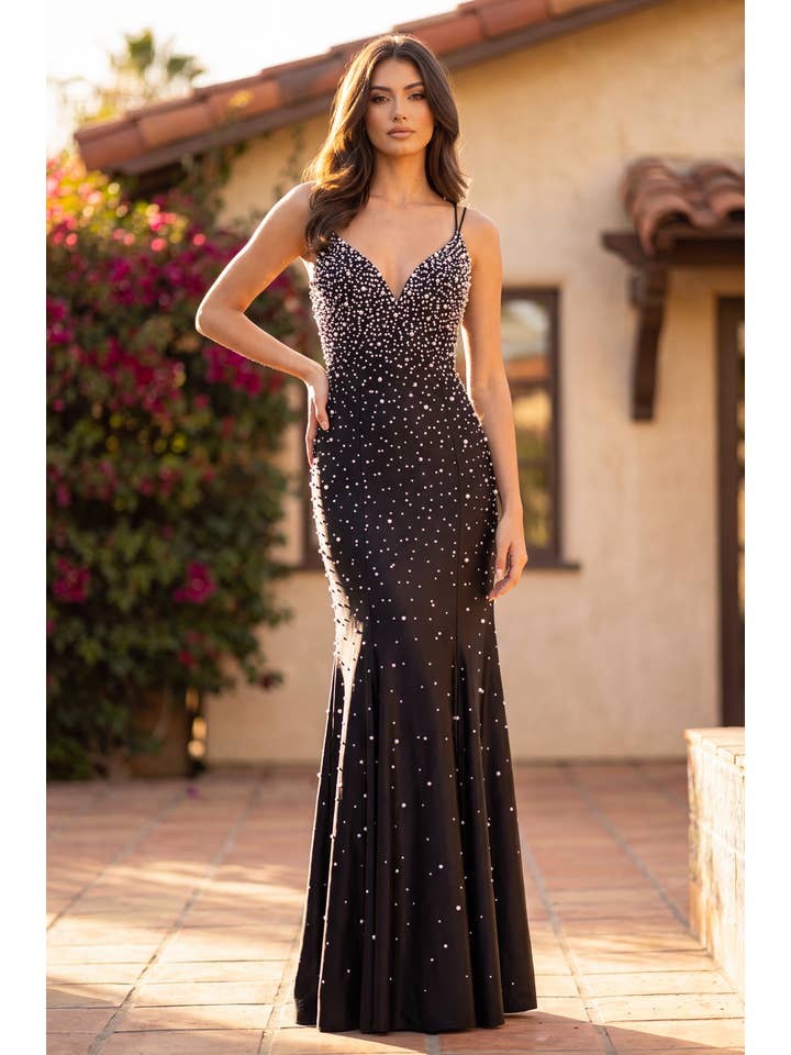 Robe de Bal Longue Sirène Ajustée Perlée