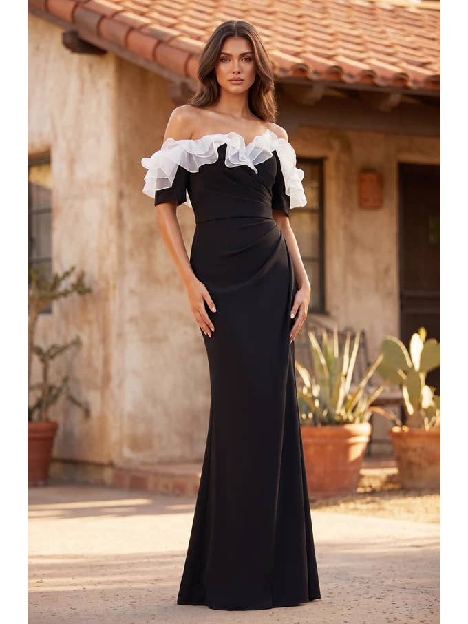 Kos Couture Robe Longue Épaules Dénudées à Volants Femme