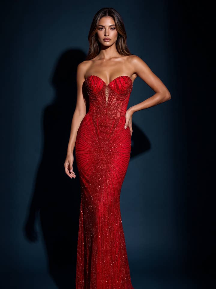 Kos Couture Robe Longue Sirène Pailletée Bustier Femme