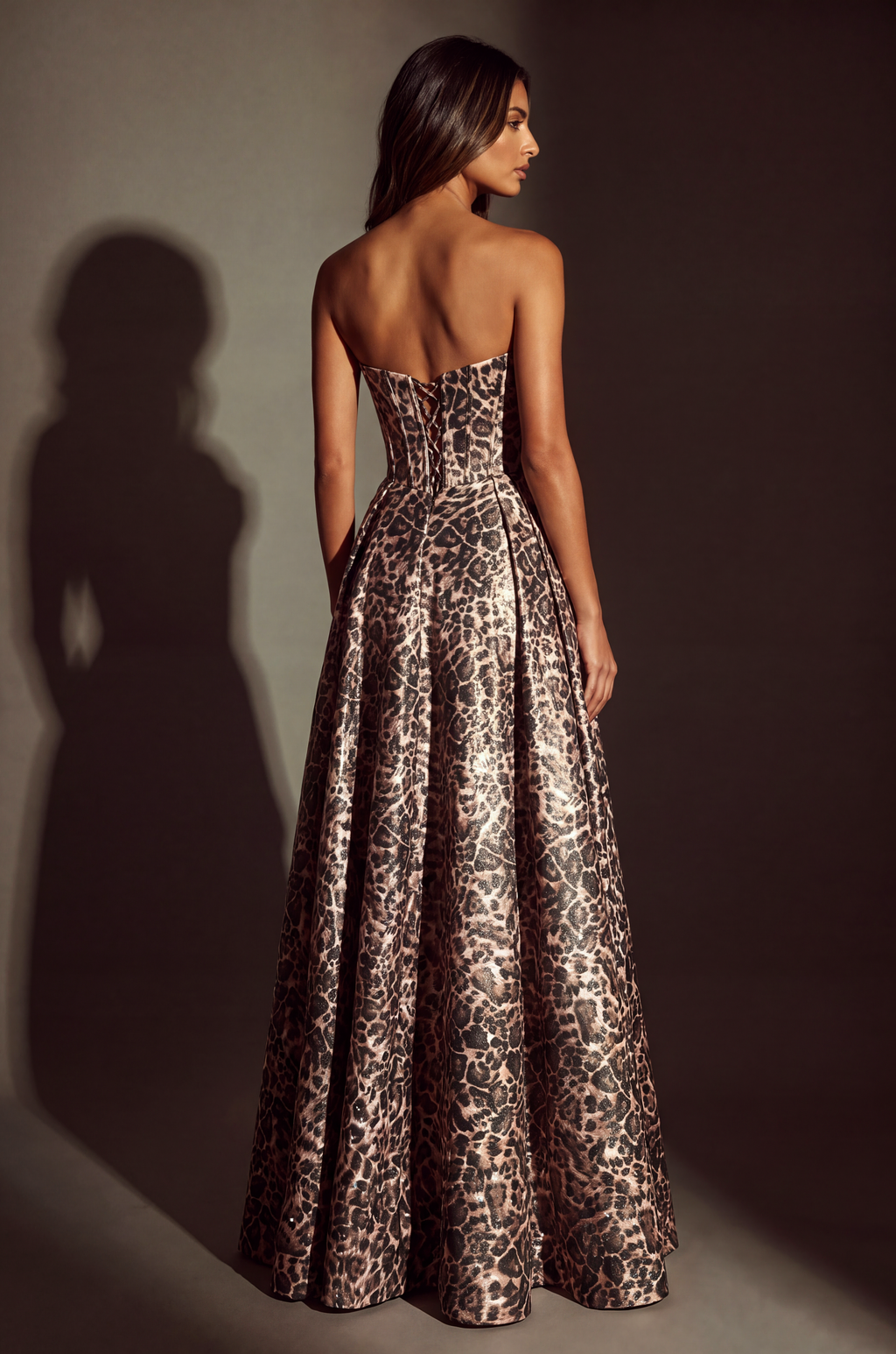 Robe Longue à Imprimé Animalier avec Corset Ajustable