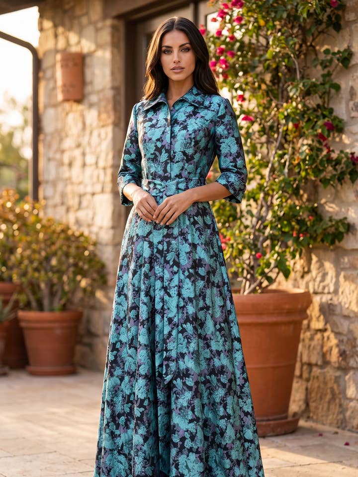 Kos Couture Robe Longue de Soirée Trapèze Imprimé Floral Femme