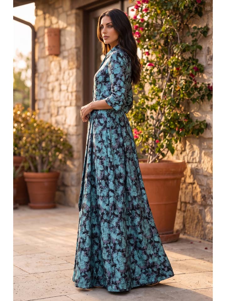 Kos Couture Robe Longue de Soirée Trapèze Imprimé Floral Femme