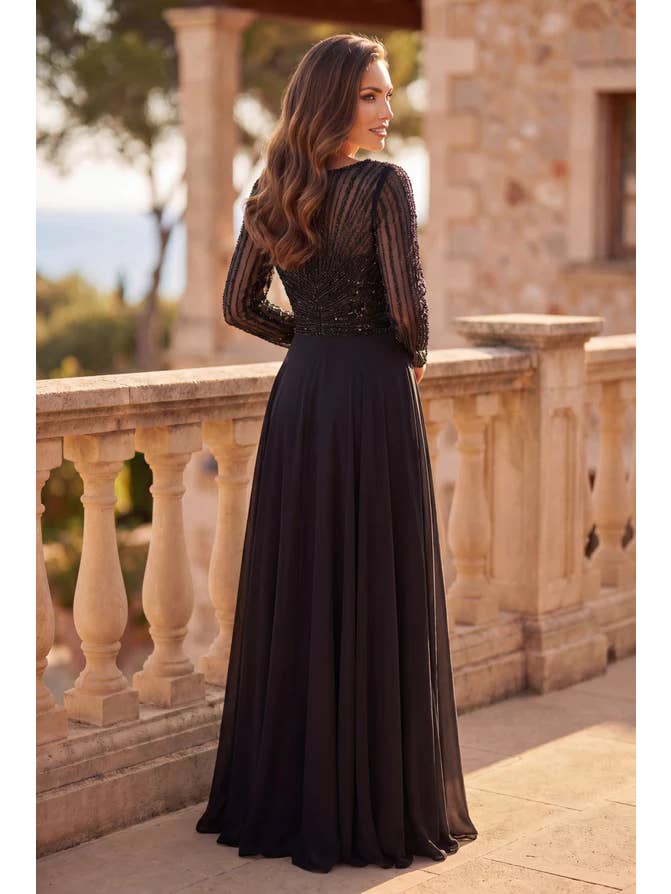 Kos Couture Robe Longue de Soirée Trapèze Manches Longues Femme