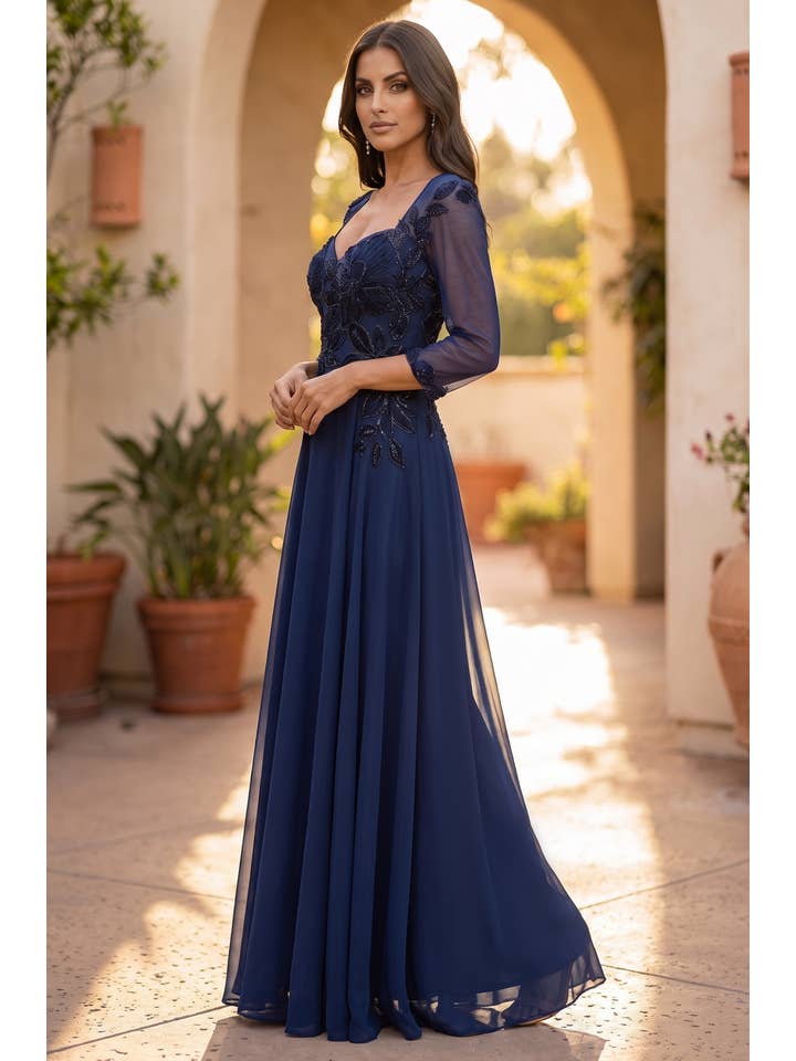 Kos Couture Robe Longue de Soirée Trapèze à Fleurs Femme
