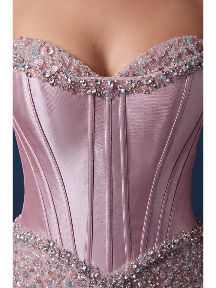 Robe de Soirée Formelle Longue Couture Ajustée Corset Perlé