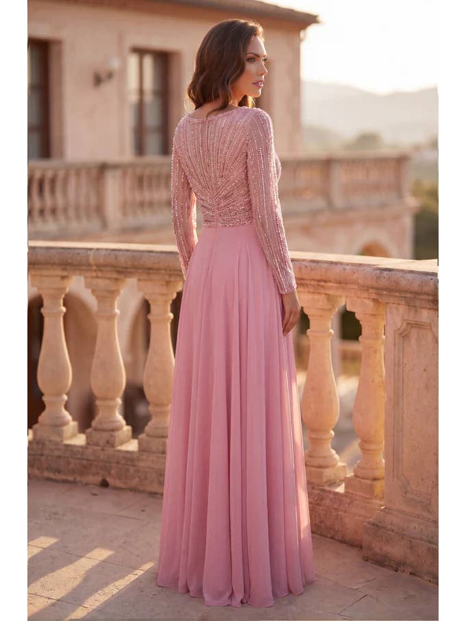 Kos Couture Robe Longue de Soirée Trapèze Manches Longues Femme