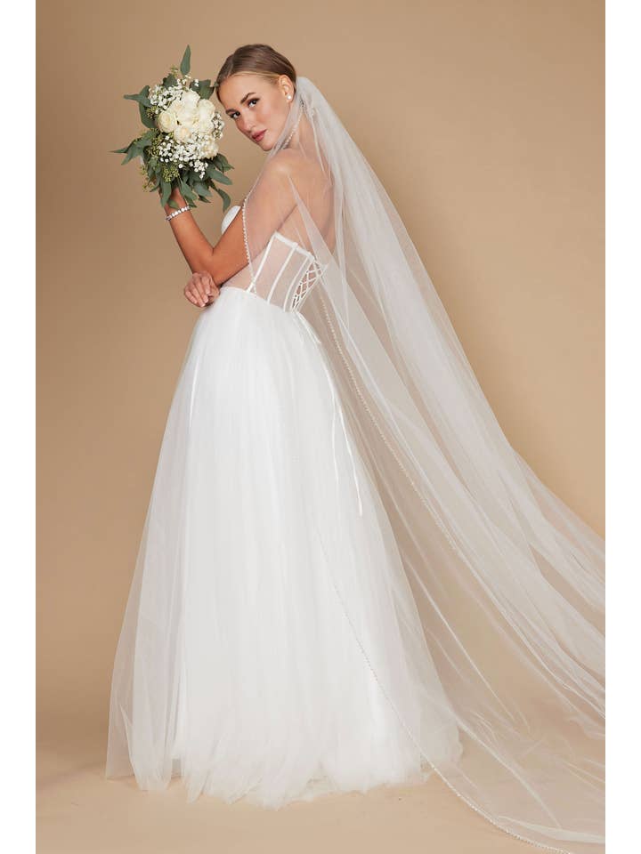 Robe de Bal en Tulle Longue Sans Bretelles Trapèze avec Corset
