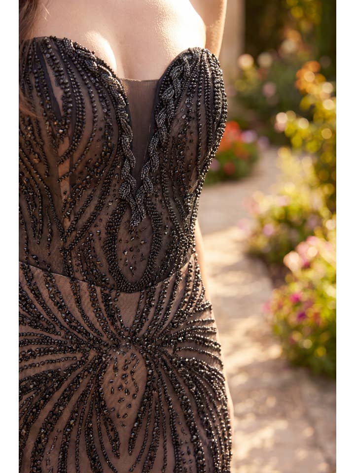 Robe de Soirée Sirène Perlée avec Dentelle, Décolleté Cœur