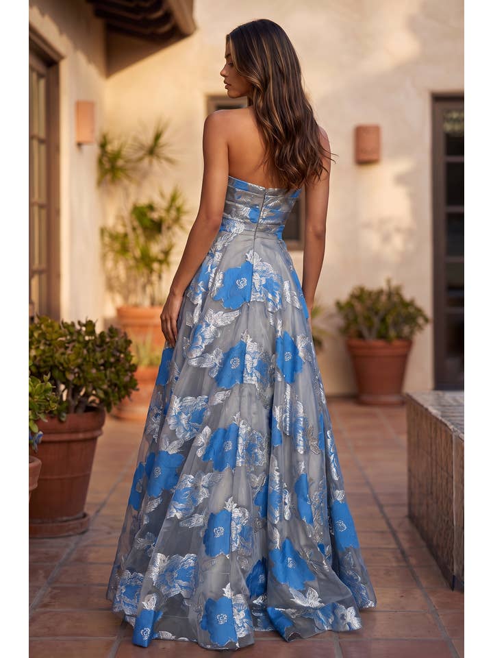 Robe de Soirée Formelle de Bal en Jacquard Imprimé Floral