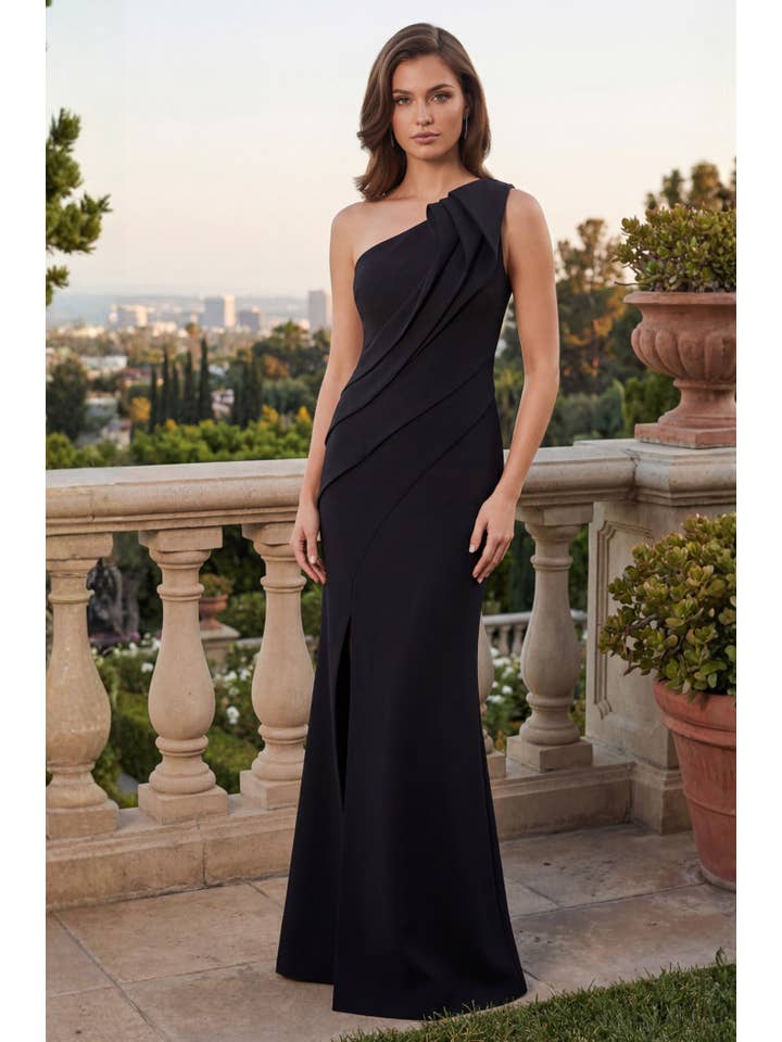 Robe de Soirée Longue Formelle Asymétrique à Buste Plissé