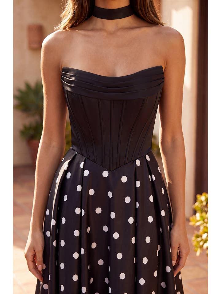 Robe de Bal Longue Bustier à Pois