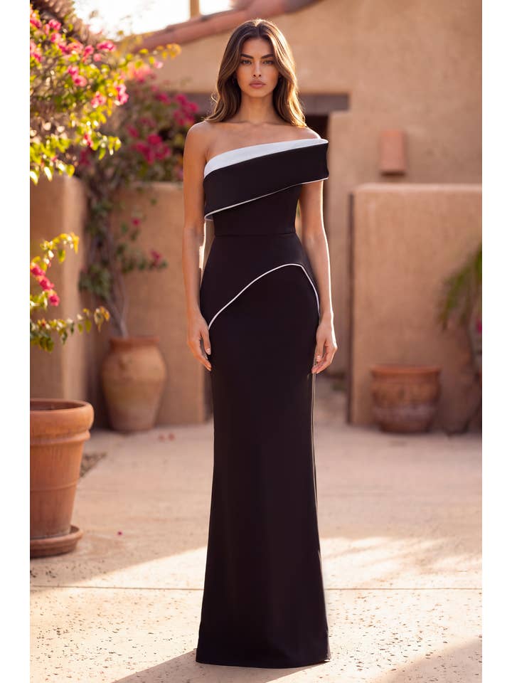 Robe de Soirée Formelle Ajustée à Basquine en Crêpe