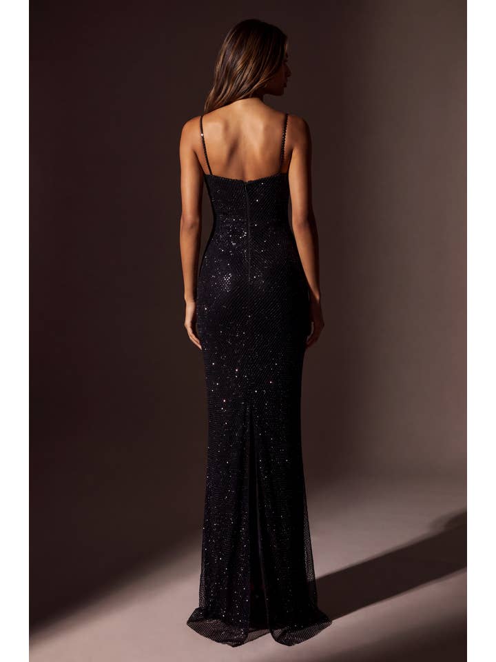 Robe de Soirée Longue à Paillettes avec Découpe Goutte