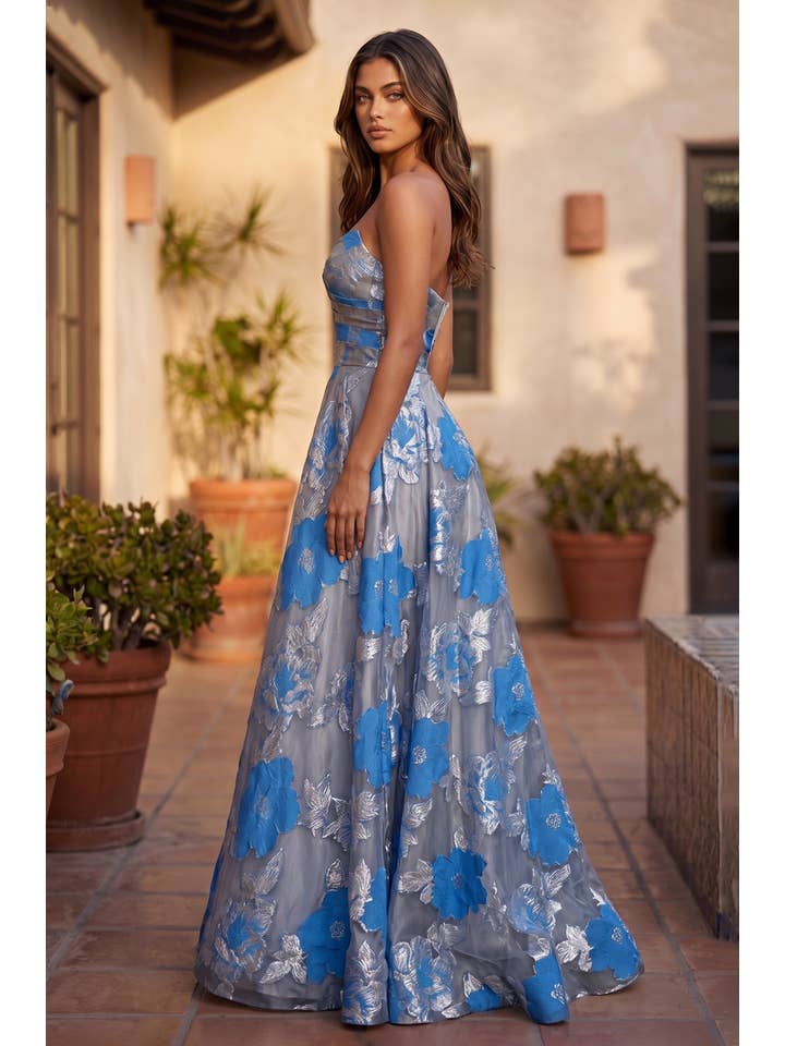 Robe de Soirée Formelle de Bal en Jacquard Imprimé Floral