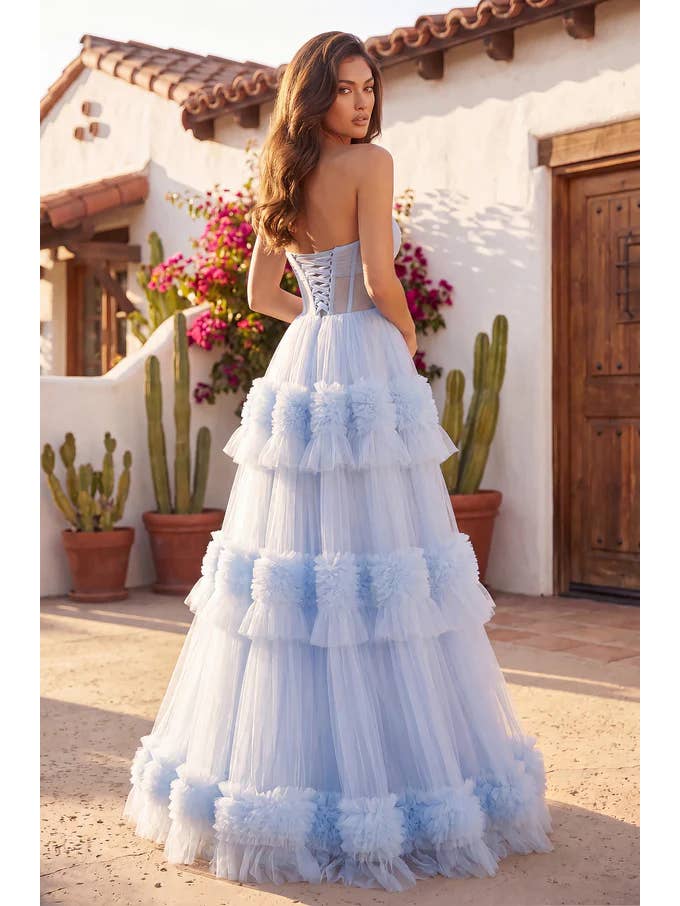 Robe de Soirée et de Bal Longue à Volants Superposés