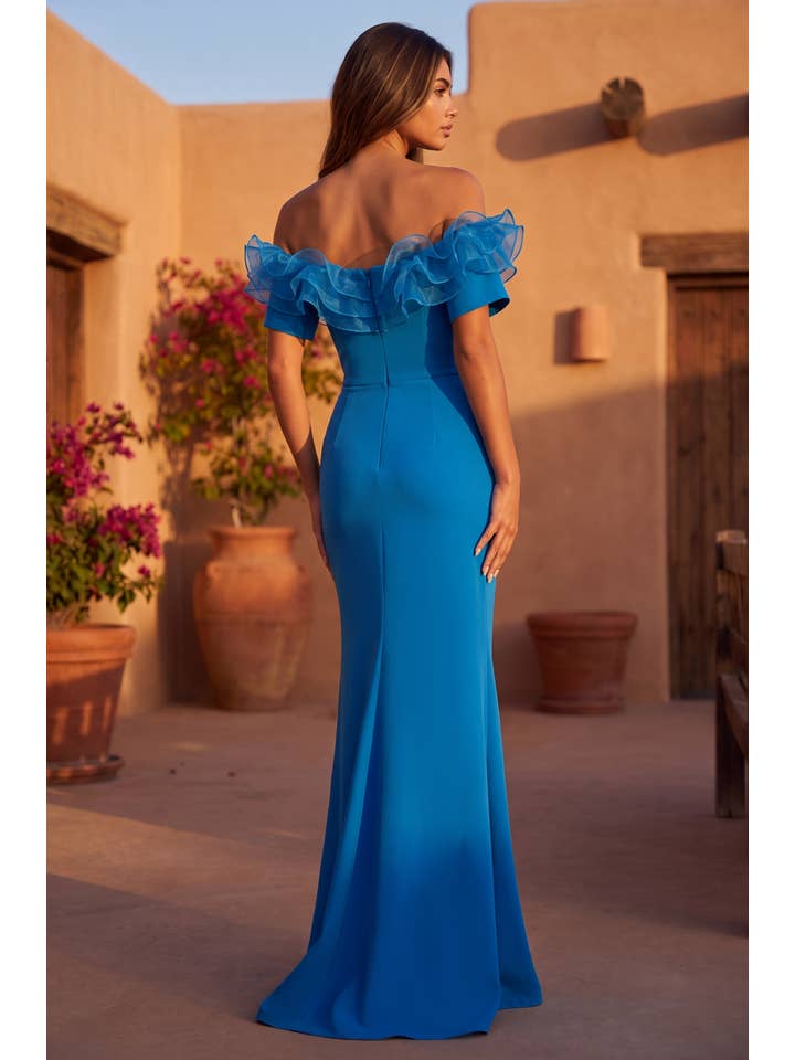 Kos Couture Robe Longue Épaules Dénudées à Volants Femme