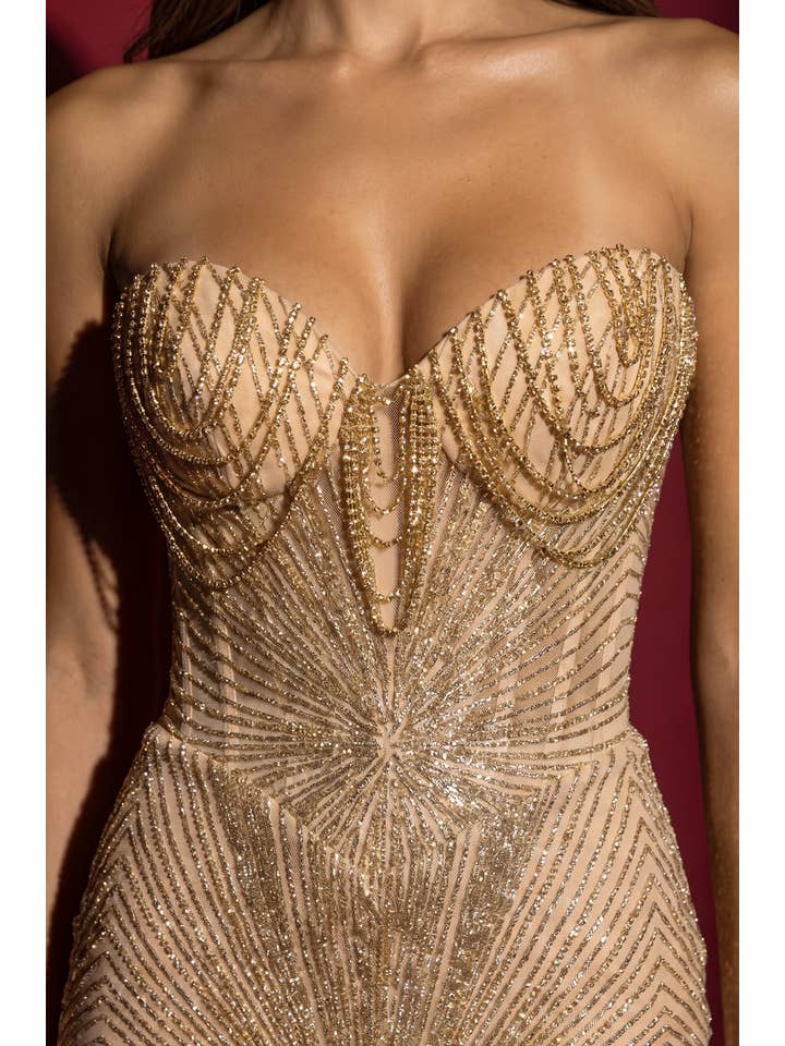 Kos Couture Robe Longue Sirène Pailletée Bustier Femme