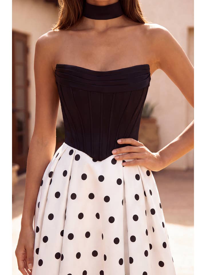 Robe de Bal Longue Bustier à Pois
